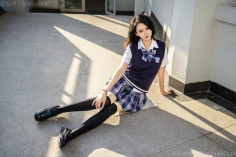 Foot Joy Photography Issue 19: Model Jam (Paired with: JK uniform, small leather shoes, black stockings, flesh-colored leggings)